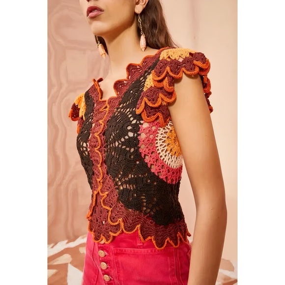 Ulla Johnson Crochet-Knit Ruffle Short-Sleeve Magdalena Top - Picture 5 of 7